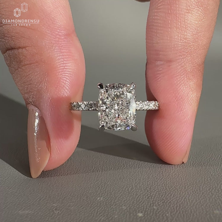 Cushion Engagement Ring featuring a brilliant Lab Grown Diamond.