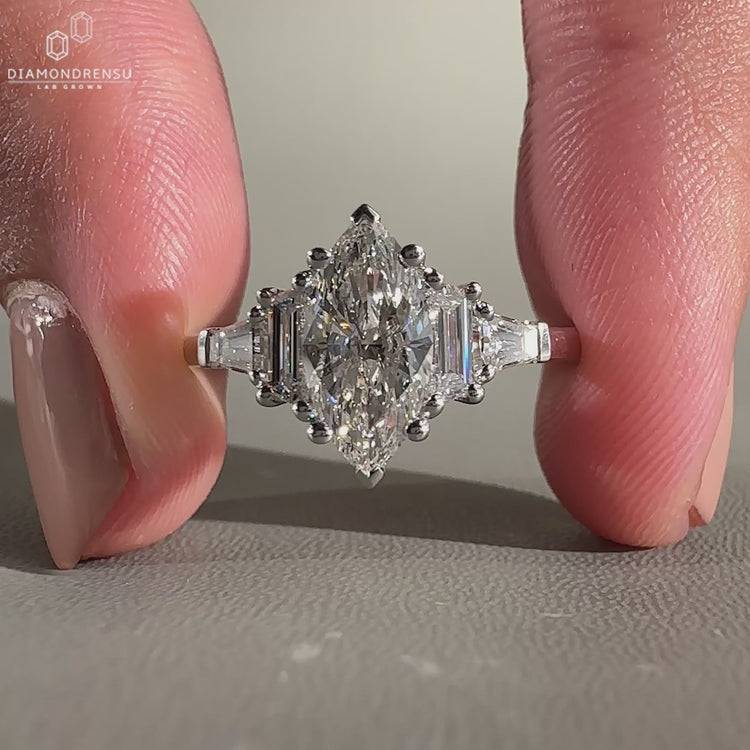 5 stone diamond ring with V prong setting
