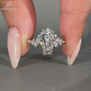 Lab grown coffin diamond ring with hidden diamond accents.