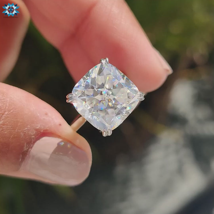 Hidden Halo Cushion Rensu Cut Moissanite Engagement Ring for Women