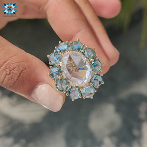 Oval cut wedding ring, round rose brilliant cut engagement ring
