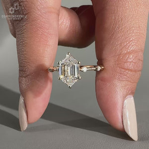 Hexagon Engagement Ring - Pave Diamond Setting