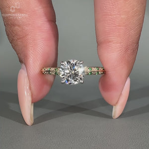 Round Cut Diamond Ring with a double side eternity design in a custom engagement ring.

