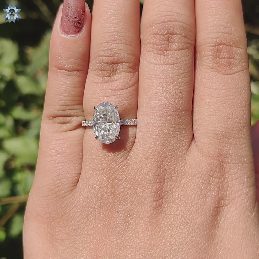 Crushed Ice Oval Cut Moissanite Engagement Ring