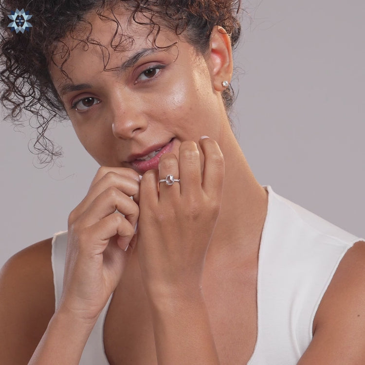 Flat Oval Rose Cut Lab Created Diamond Engagement Ring