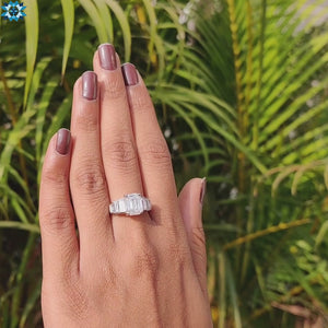 Emerald Cut and Baguette Seven Stone Moissanite Engagement Ring