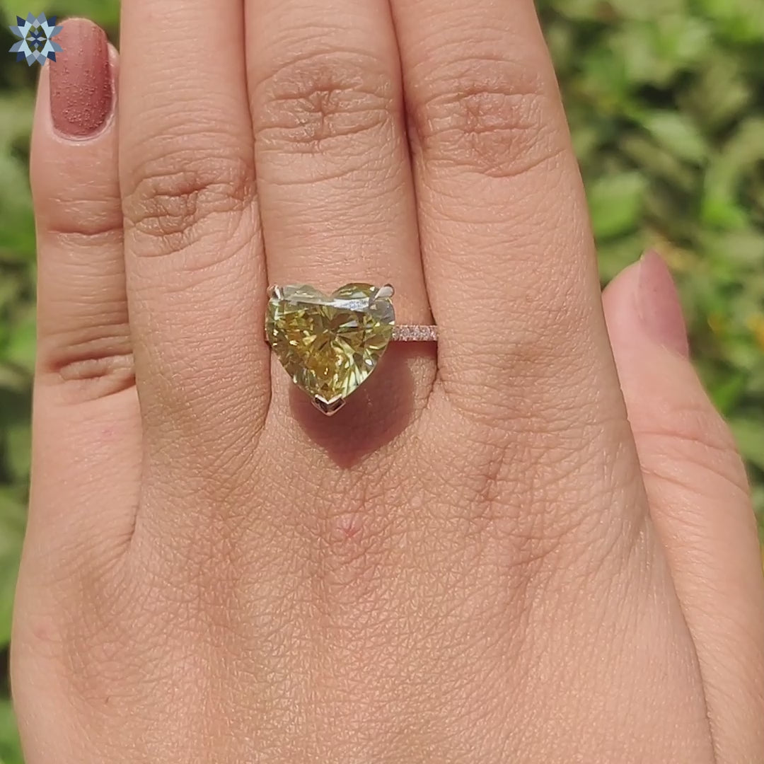 Vivid Canary Yellow 6.89 TW Heart Shape Moissanite Engagement Ring