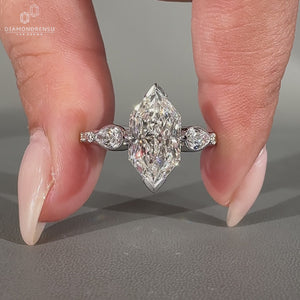 Dutch marquise engagement ring featuring a V prong art deco design.
