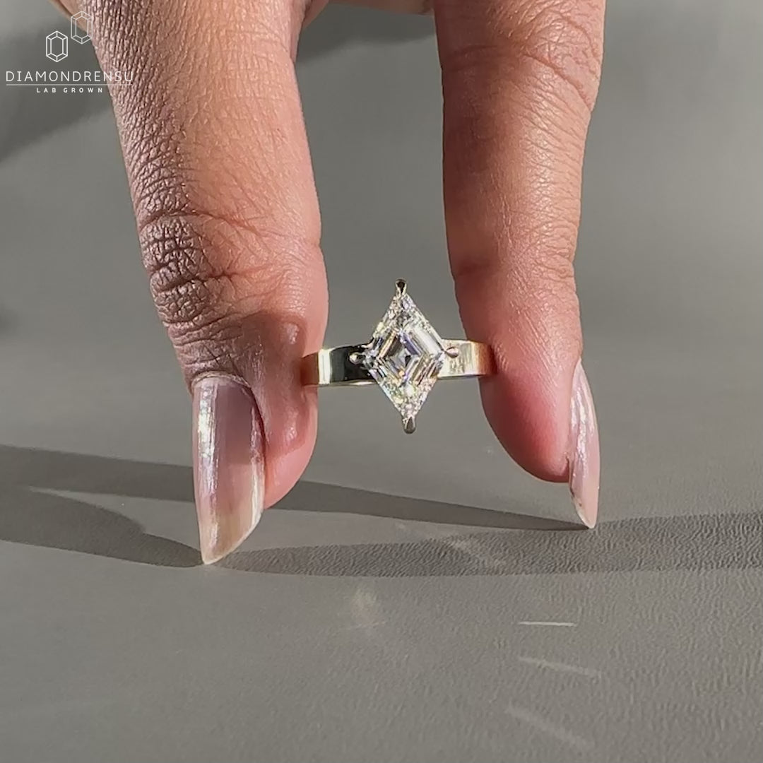 Lozenge Cut Diamond Solitaire Gold Engagement Ring