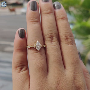 0.76 TCW Marquise Cut Colorless Moissanite Vintage Engagement Ring