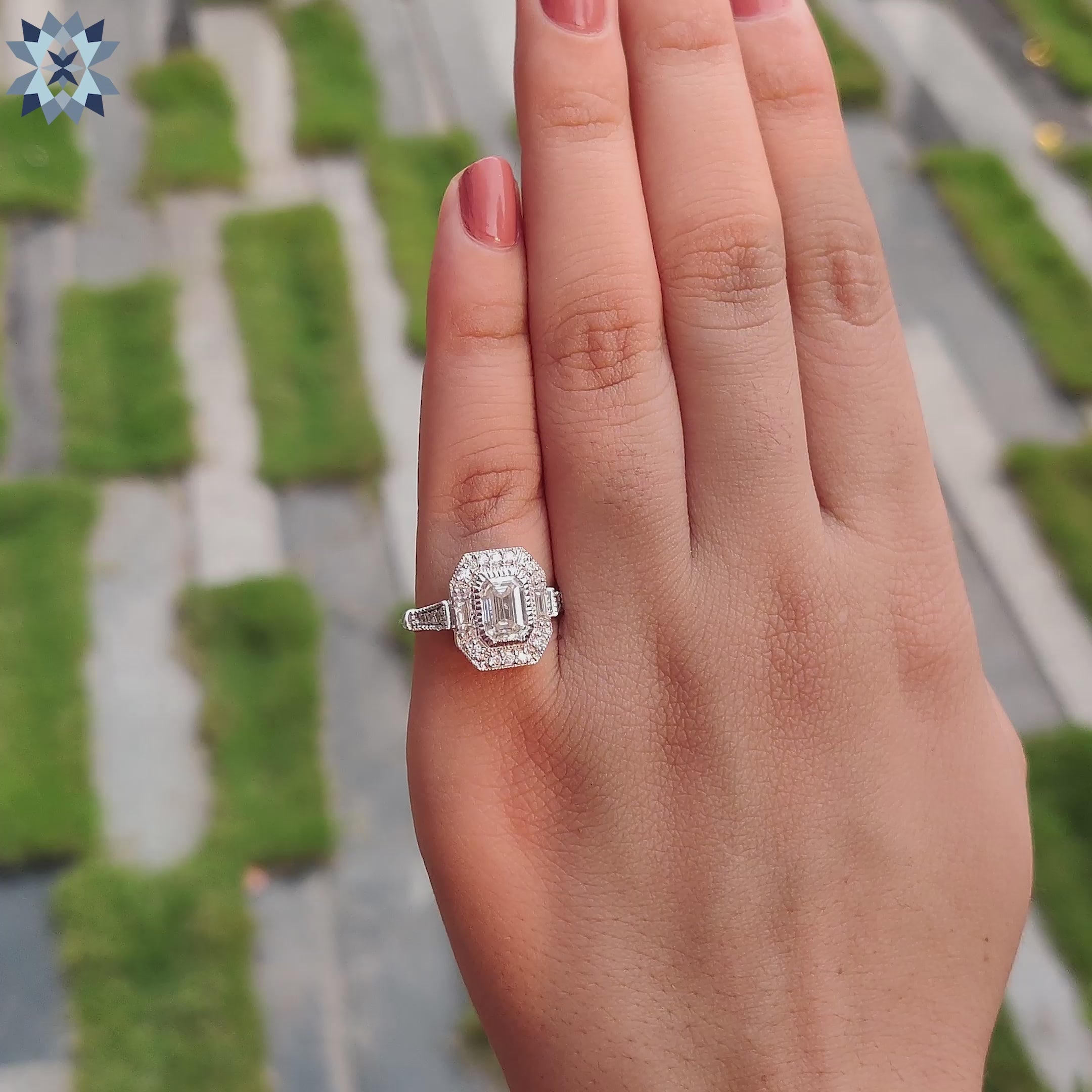 Unique 1.53 TCW Emerald Cut Antique Vintage Moissanite Engagement Ring