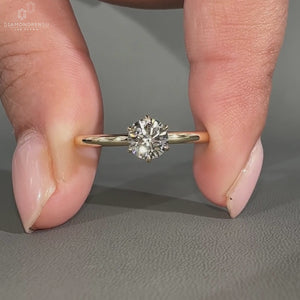 Lab grown diamond round brilliant cut solitaire ring in yellow gold.
