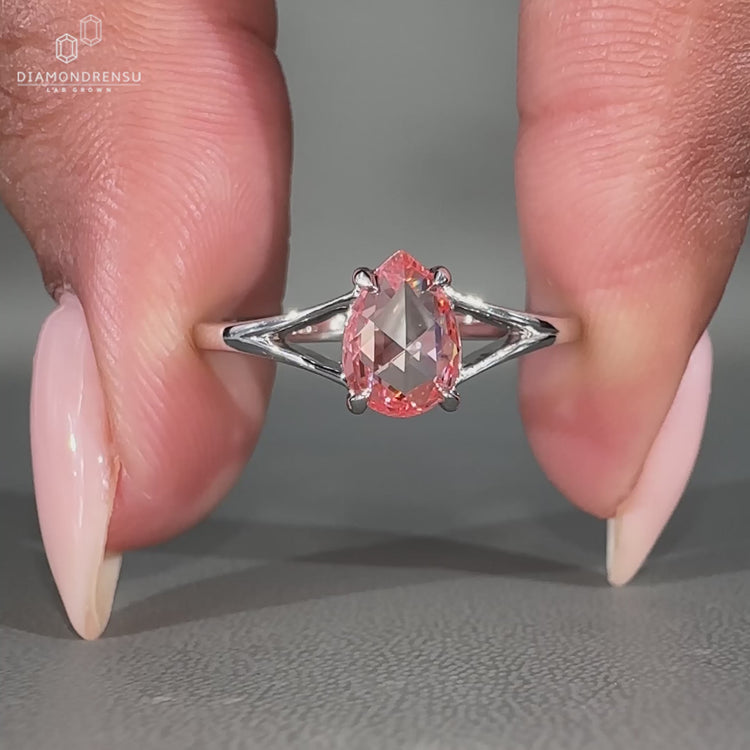 Rose cut engagement ring, pear shaped engagement ring, IGI certified
