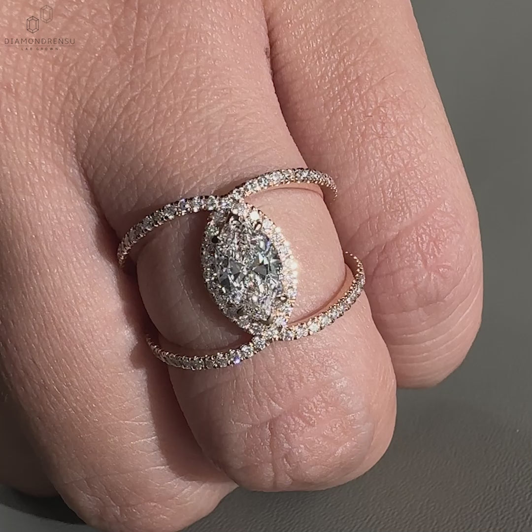 Marquise Cut Lab Created Diamond Split Shank Engagement Ring