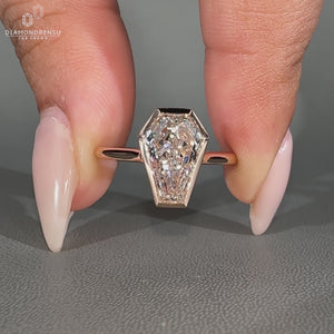 Lab grown coffin diamond ring with cathedral setting design.