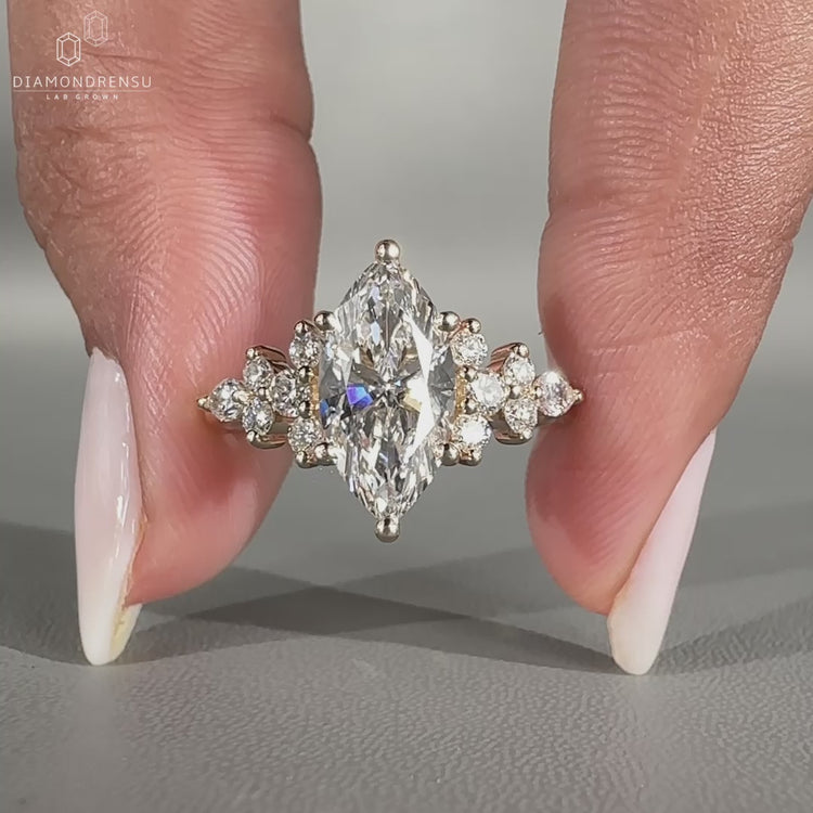 Handmade cluster engagement ring with lab grown diamond
