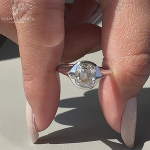 White Gold Bezel Set Cushion Cut Engagement Ring