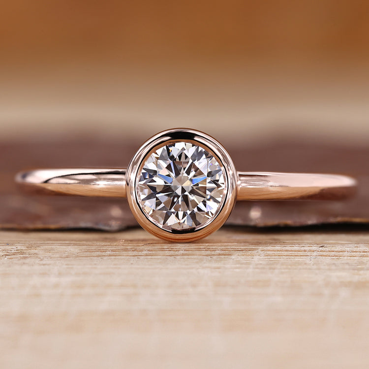 Rose Gold Round Diamond Bezel Set Engagement Ring