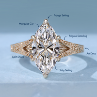 Handmade lab grown diamond Art Deco Engagement Ring.