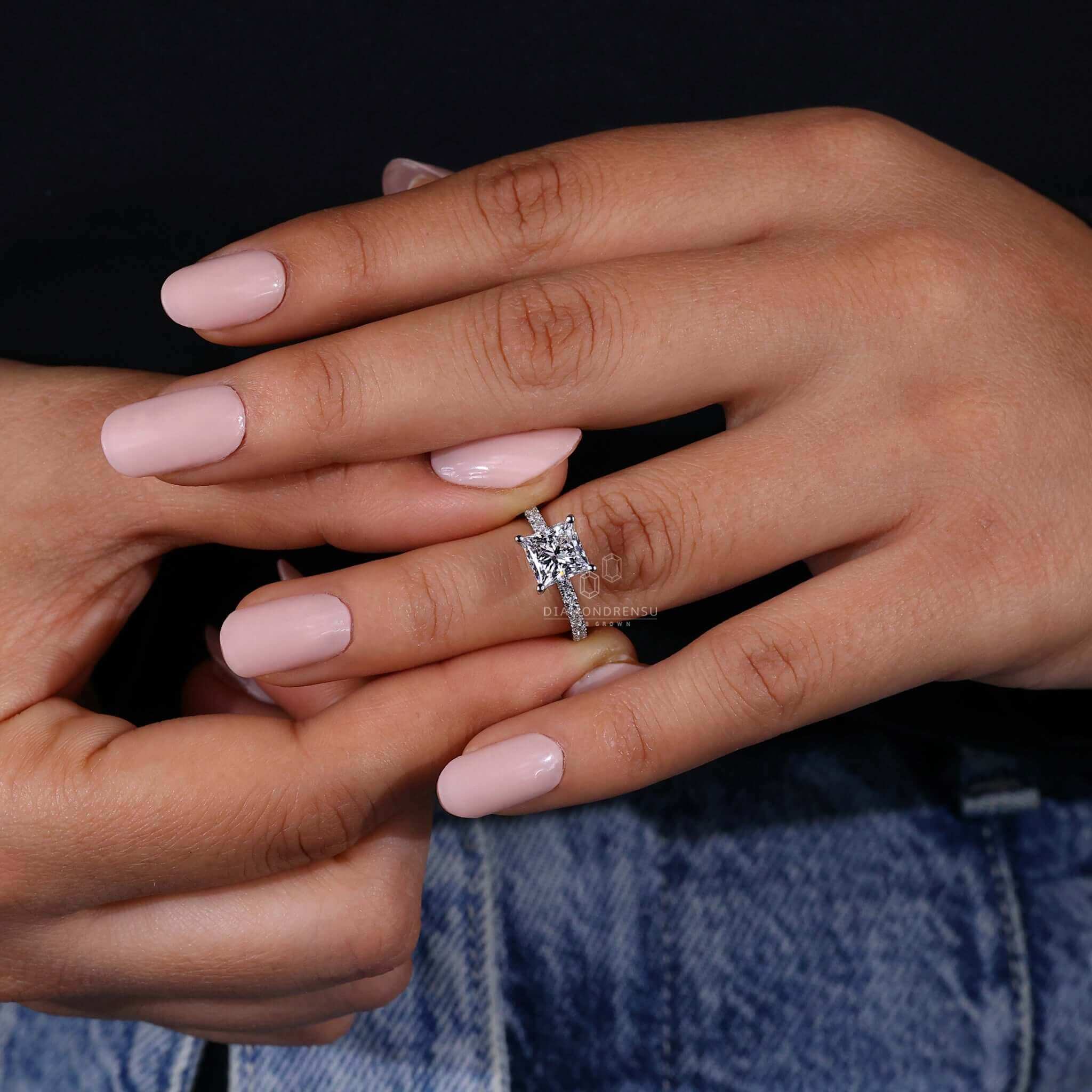 Diamond Add Princess Cut Lab Grown Diamond Pave Engagement Ring