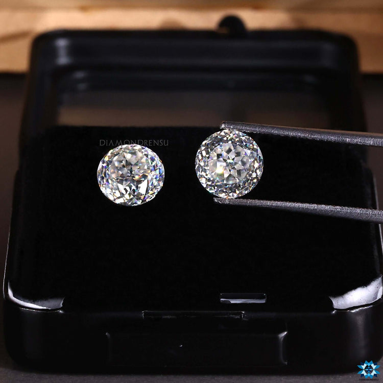 Pair for Portuguese cut moissanite available as loose stones in various carat weights.
