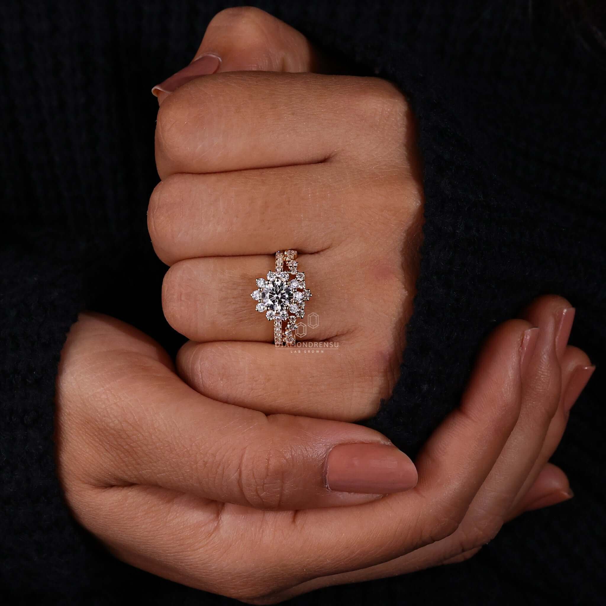 Round engagement ring with diamond band Clearance