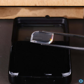 Colorless Moissanite stone in Portrait Cut for custom ring.
