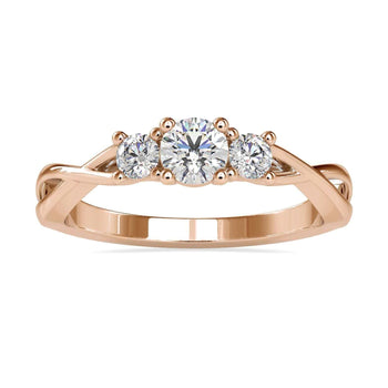 3 stone engagement ring featuring Lab Grown Diamonds and a twisted ring design.
