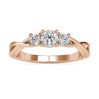 3 stone engagement ring featuring Lab Grown Diamonds and a twisted ring design.
