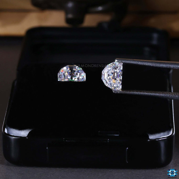 Moissanite loose stones designed in Half Moon Cut for elegant matching.
