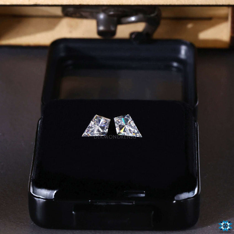 Kite cut moissanite offered in loose stones for custom jewelry use.
