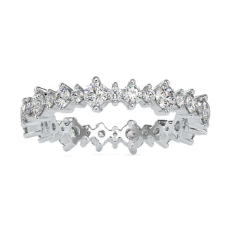 Lab grown eternity band with round cut diamond and floating bubble design.
