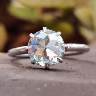 Round solitaire engagement ring with a classic design.
