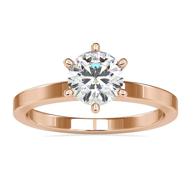 6 prong engagement ring featuring a Lab Grown Diamond in a round solitaire setting.