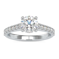 Elegant cathedral setting engagement ring featuring a Lab Grown Diamond with a four prong ring design.