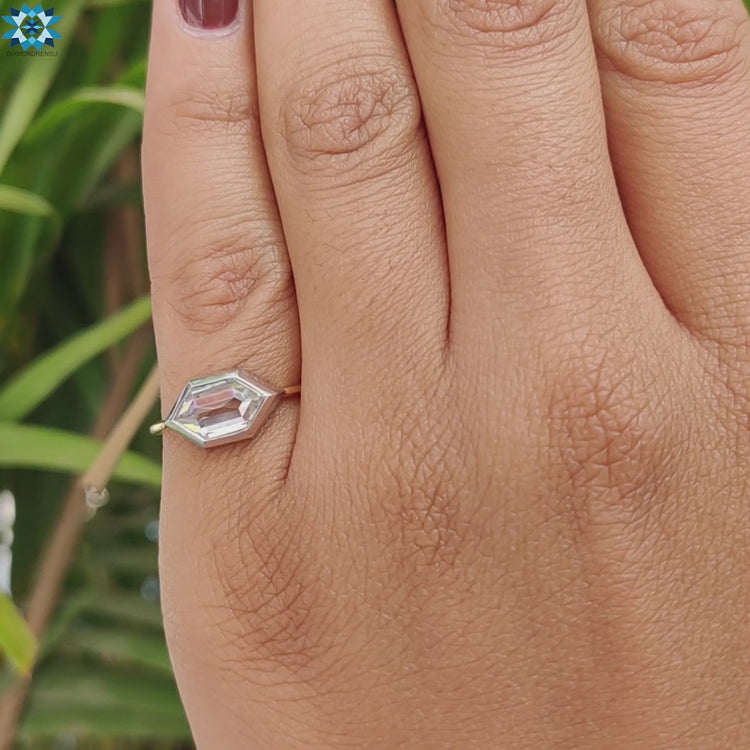 Hexagon moissanite ring with intricate detailing for a stunning look.
