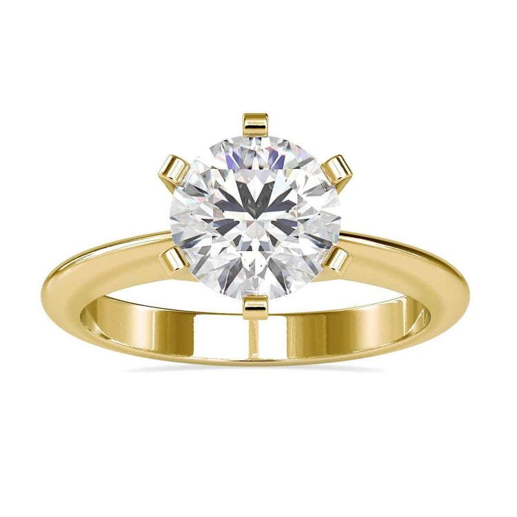 Six prong engagement ring with a 2 carat round diamond center
