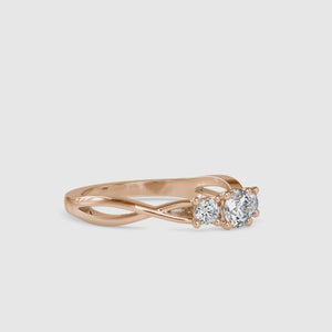 3 stone ring with twisted diamond accents and a unique engagement ring setting.