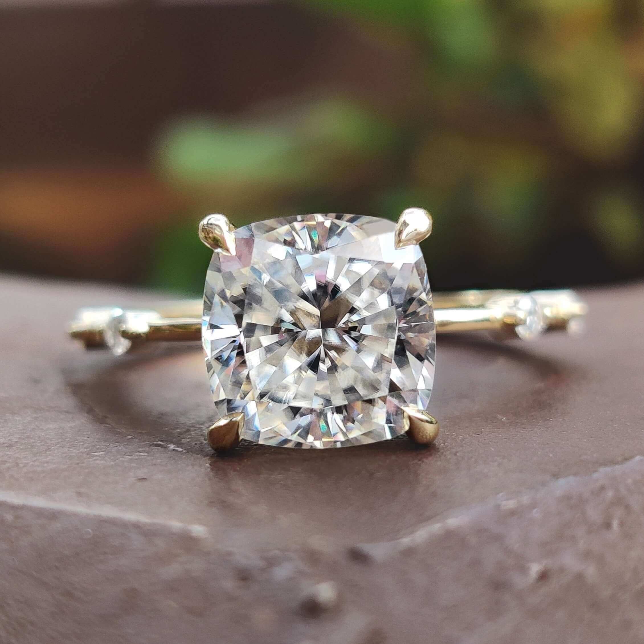 3.25 CT Cushion Cut Distance Pave Set Unique Vintage Style Moissanite ...