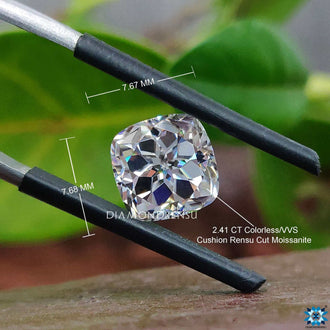 Loose Moissanite shown in cushion Rensu cut style.
