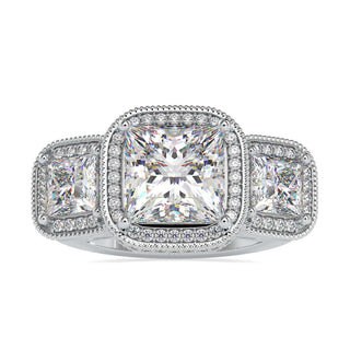 Princess cut engagement ring in rose gold with side stones
