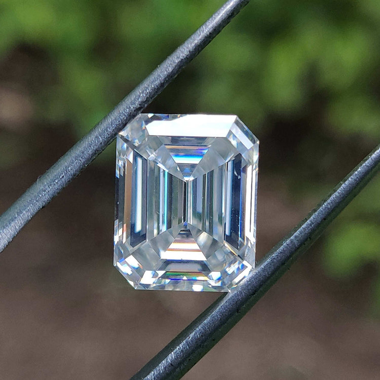 Emerald cut moissanite listed for custom jewelry.