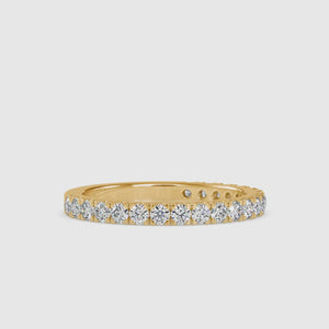 Diamondrensu wedding band with round diamonds in a gold semi eternity design.