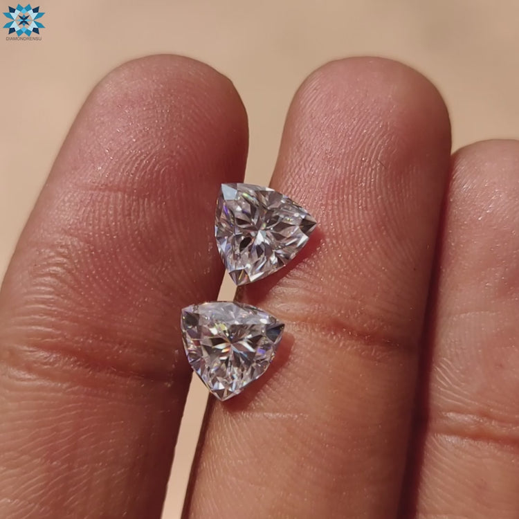 Loose stone pair of Trillion Cut Moissanite, colorless.