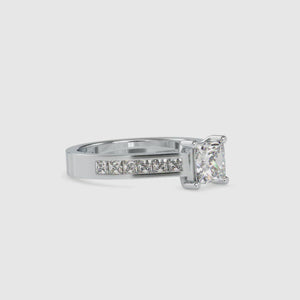 Princess cut diamond ring with channel setting, lab grown diamond center
