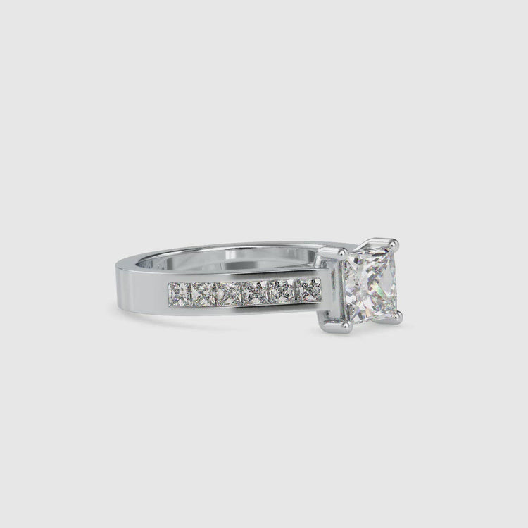 Princess cut diamond ring with channel setting, lab grown diamond center
