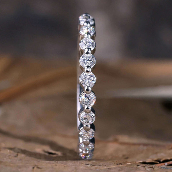 Floating CZ & Moissanite Dot store Band, Bubble Band Ring, Tiny Half Eternity Band, Single Prong Simulated Diamond Wedding Band, Thumb Band Ring