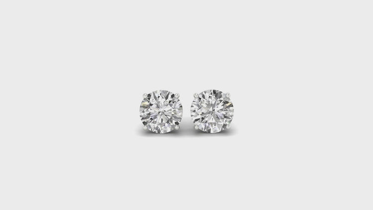 Radiant round earrings with a 4 prong setting, featuring Lab Grown Diamond for eco-friendliness.