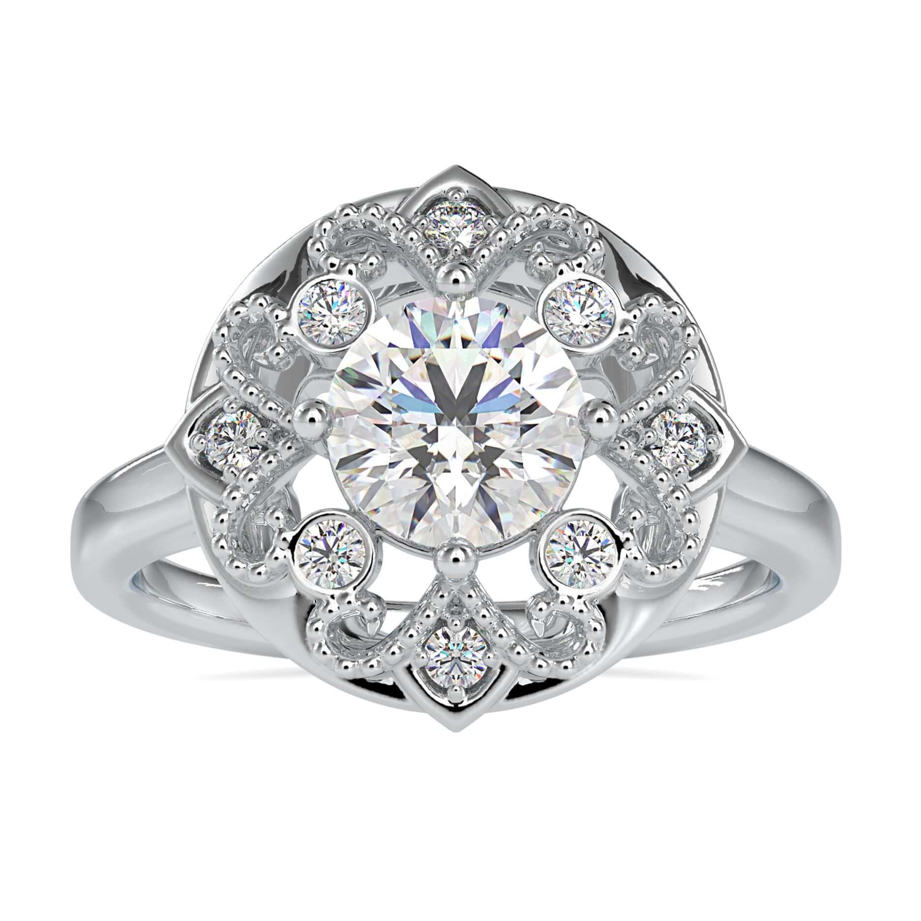 Unique 1.32 TCW Round Moissanite Art Deco Vintage Style Engagement Ring