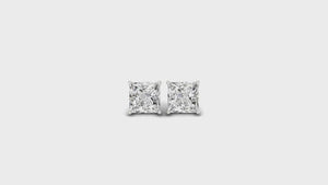 Four prong stud earring setting with princess cut diamonds, showcasing Lab Grown Diamond quality.
